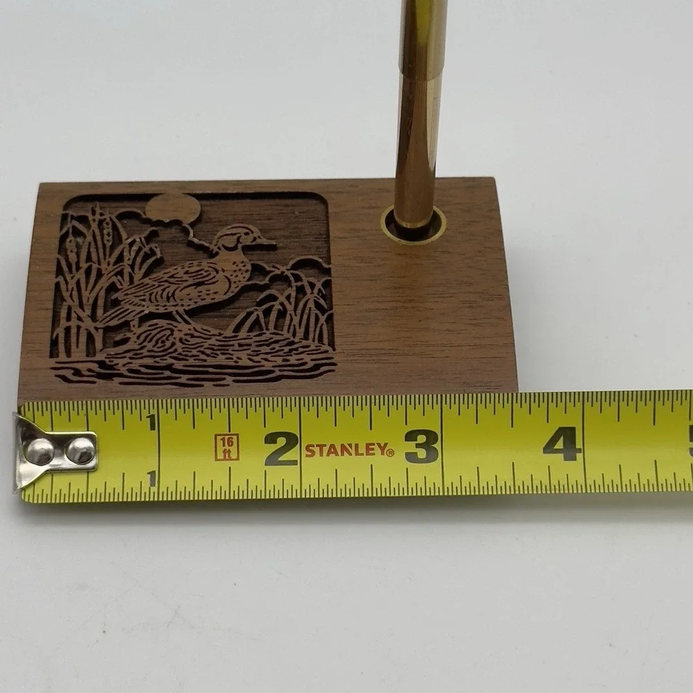 Vtg Lasercraft Engraved Walnut Wood Pen Holder Desk‎ Accessory Rustic Duck READ